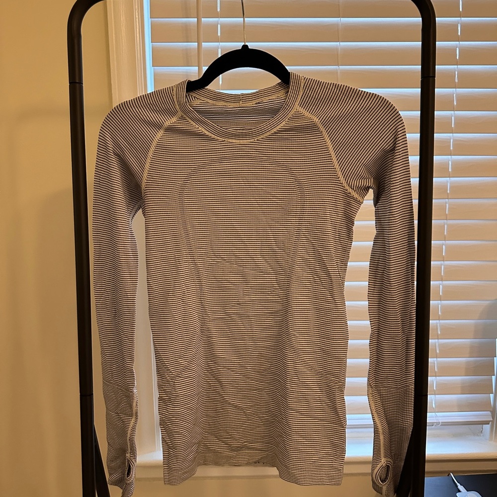lululemon athletica Striped Long Sleeve Tee - Gray and White
